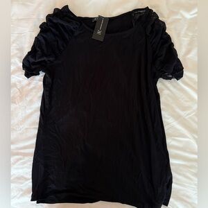 Ruffle Lace Sleeve Black Top